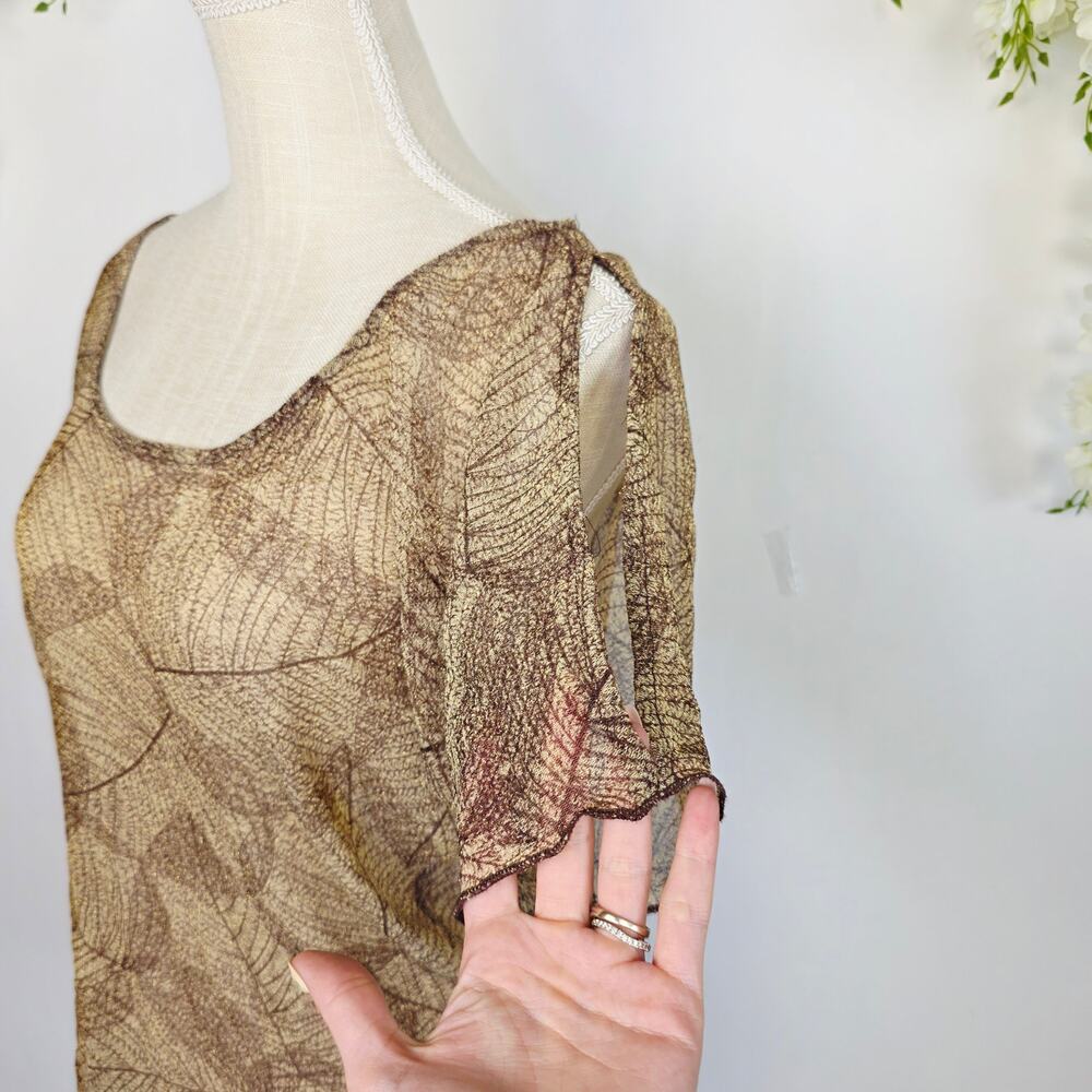 Charlotte Russe Y2K Sheer Top Large Brown Leaf Forest Fairy Goblin Boho Earthy - Picture 7 of 16